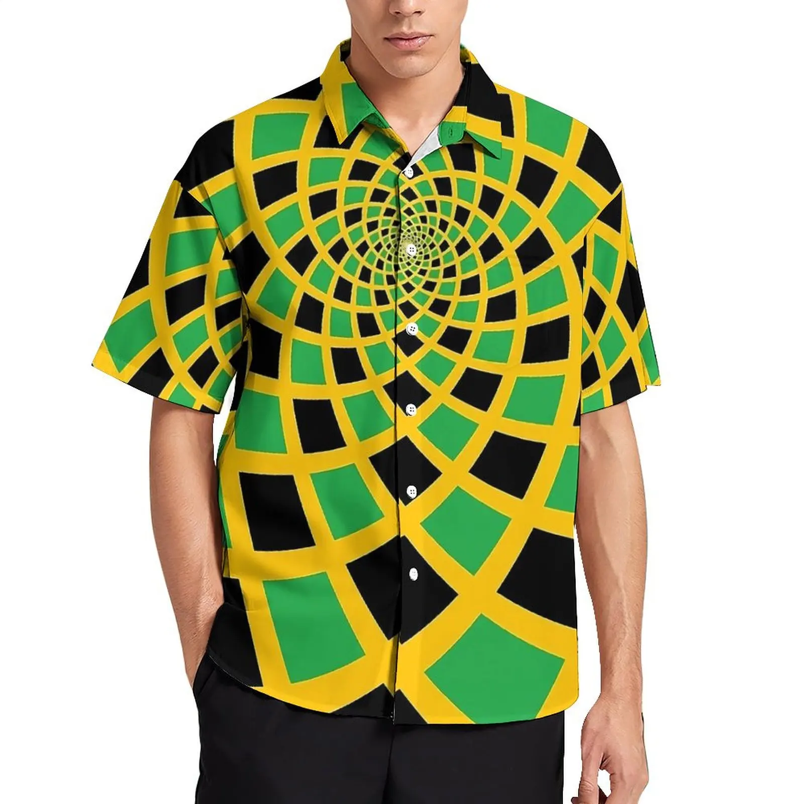 Abstract Jamaican Flag Vacation Shirt Men Retro Y2K Casual Shirts Hawaiian Short Sleeves Harajuku Graphic Oversized Blouses Gift