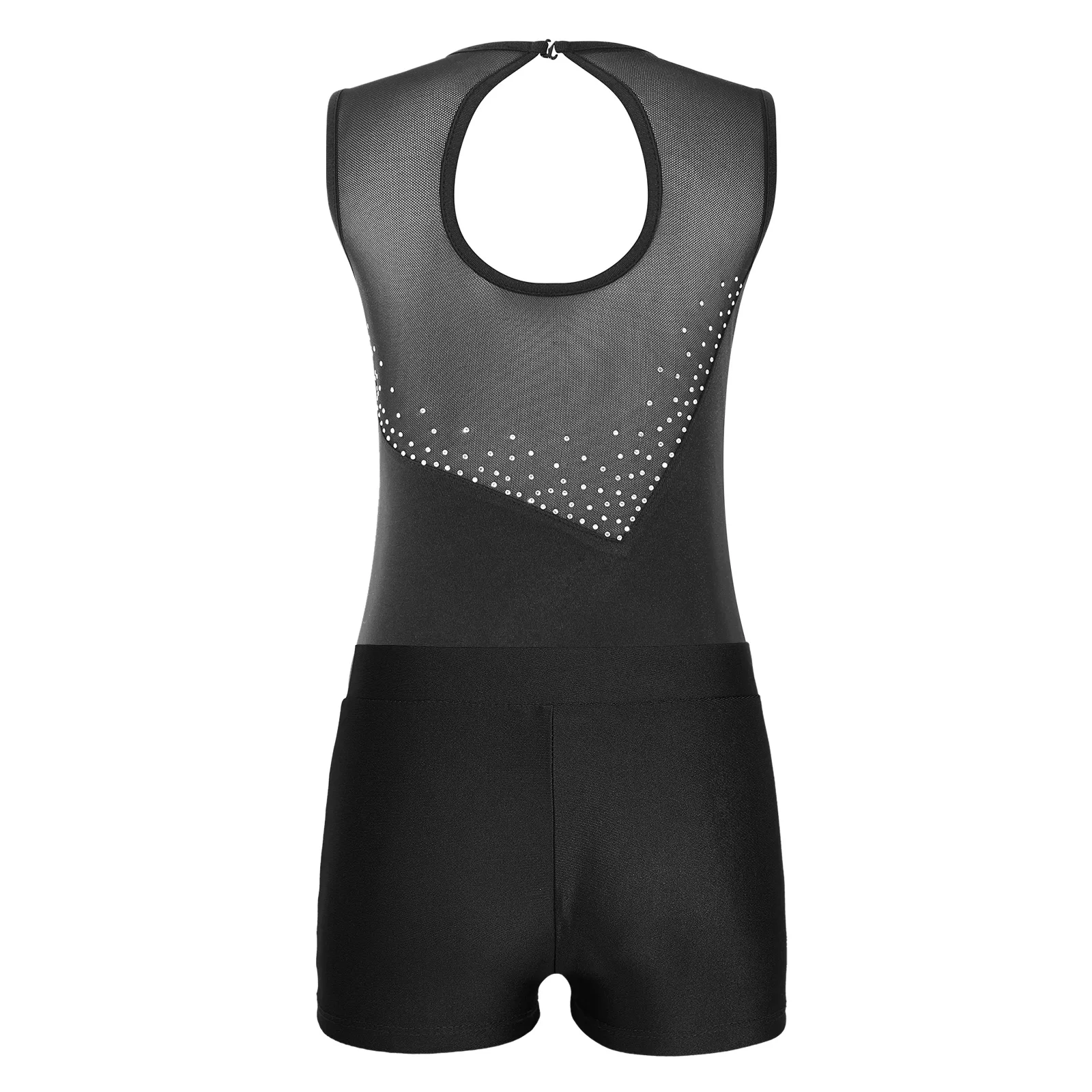 Children Girls Gymnastics Rhinestone Leotard with Shorts Set 2PCS Gym Dance Outfits Skating Ballet Training Performance Costume