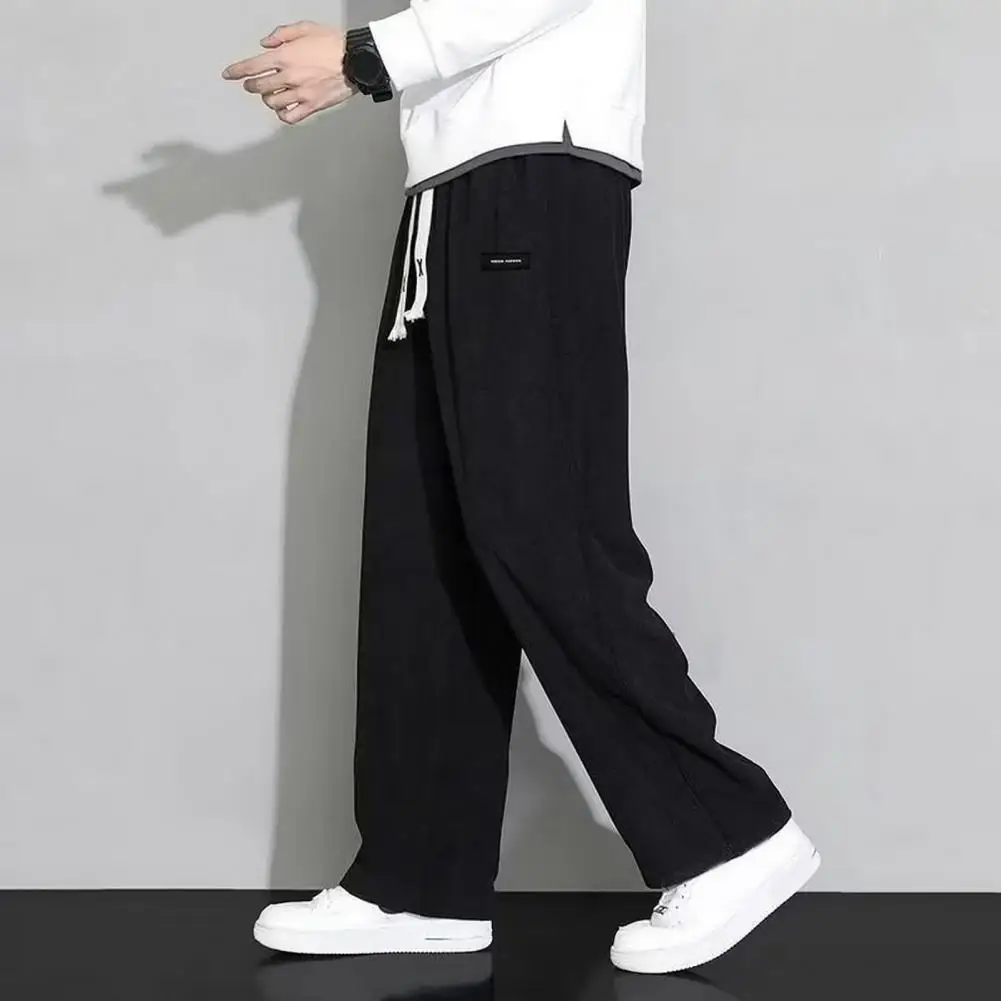 Men Corduroy Pants Pure Color Male Pants Stylish Men's Corduroy Pants Comfortable Elastic Waist Loose Fit Pocketed for Fall