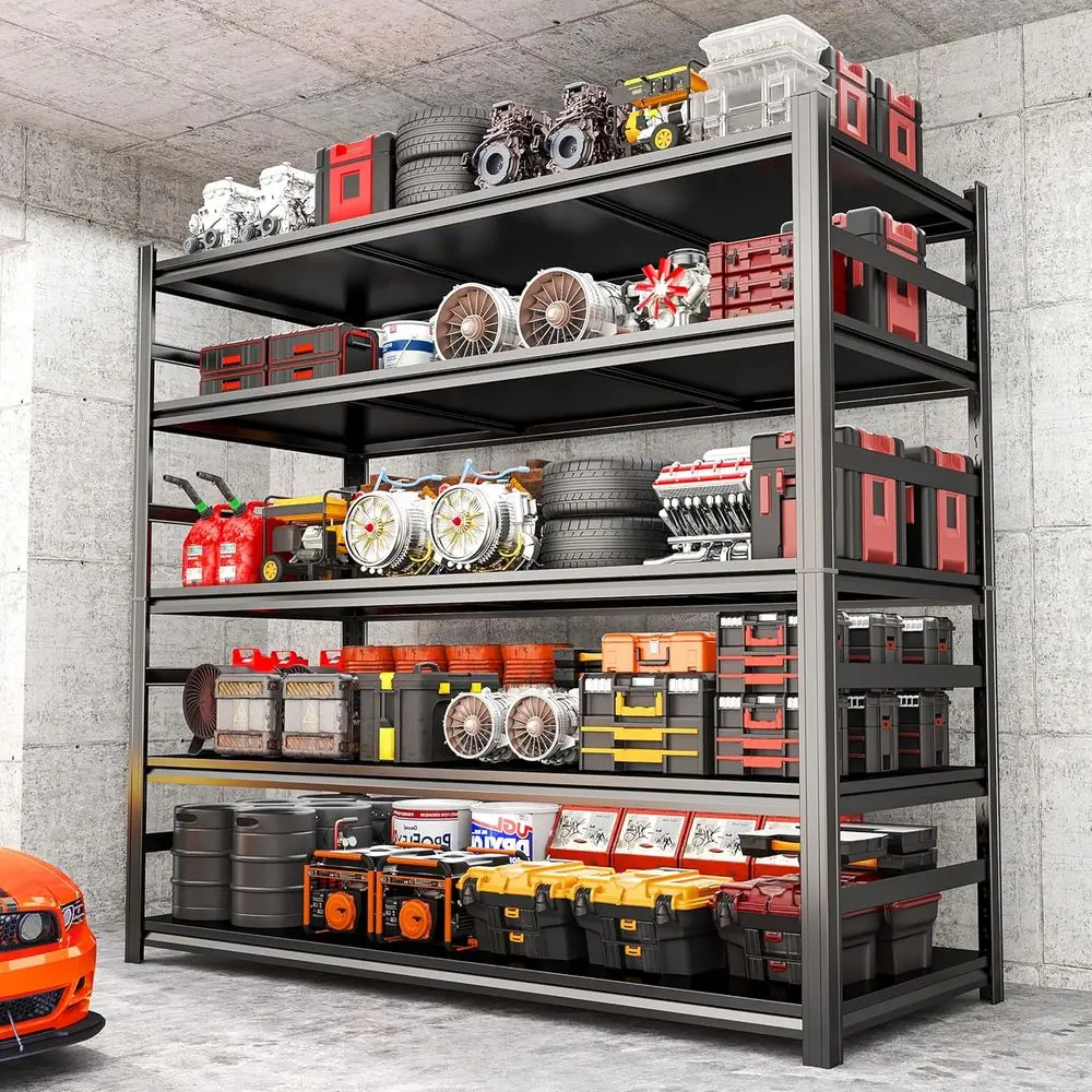 

5 Tier 48W x 78H Heavy Duty Metal Garage Shelving Unit with Reinforced Double-Layer Columns, 3000-lb Capacity, 18 Deep, Black