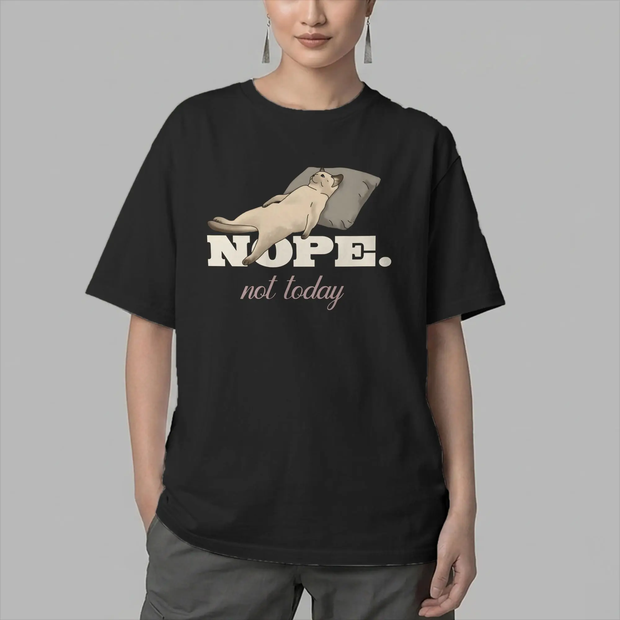 Nope Not Today Lazy Cat On Couch T Shirts Men Pure Cotton Fashion for Male T-Shirts Round Collar  Tees Short Sleeve Tops Graphic