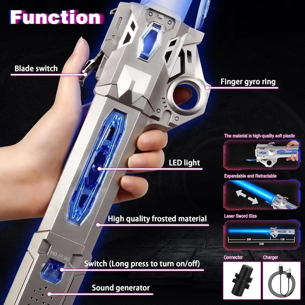 Children Colorful Glowing Sword Toys Telescopic Music Laser Sword 2-in-1 Rotating Decompression Toy Light Sword Kids Adult Toys