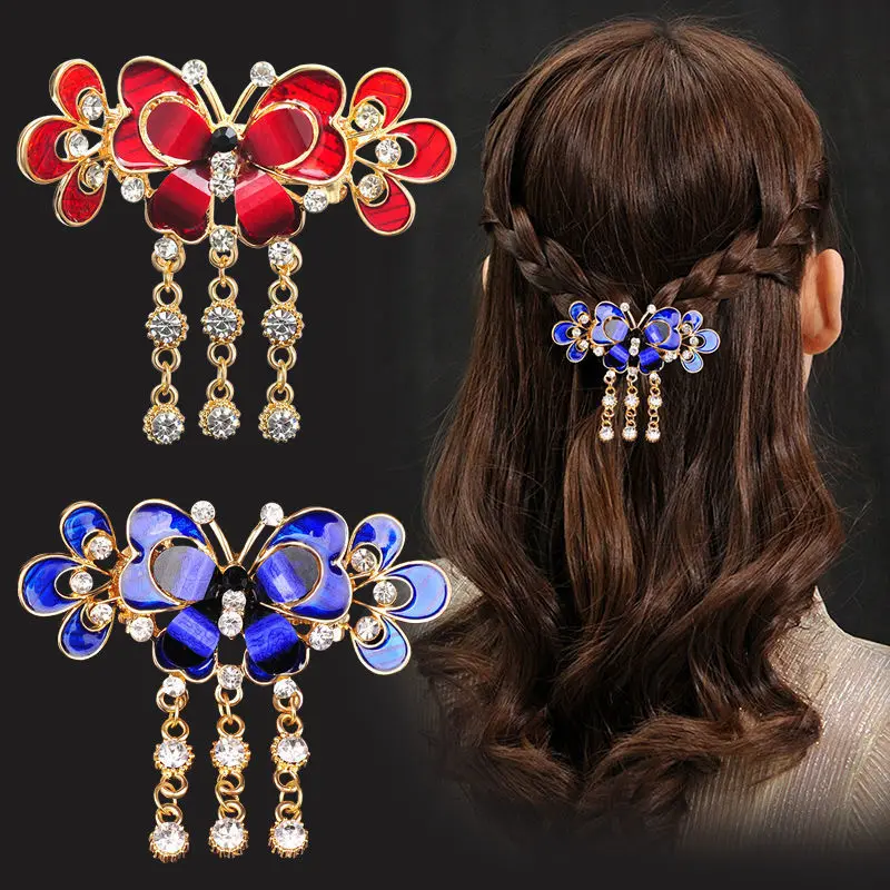 

Fashion Zircon Butterfly Tassel Hairpin Hair Accessories for Women Retro Luxury Alloy Crab Clip Headwear Mom's Jewelry Gift