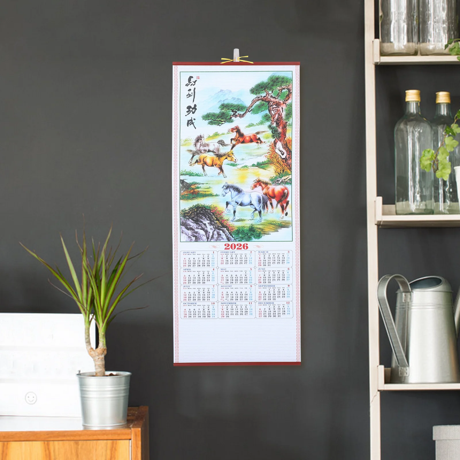 2026 Horse Year Wall Calendar Large Chinese Hanging Scroll Lunar Year Decorative Poster For Living Room Office Aesthetic Zodi