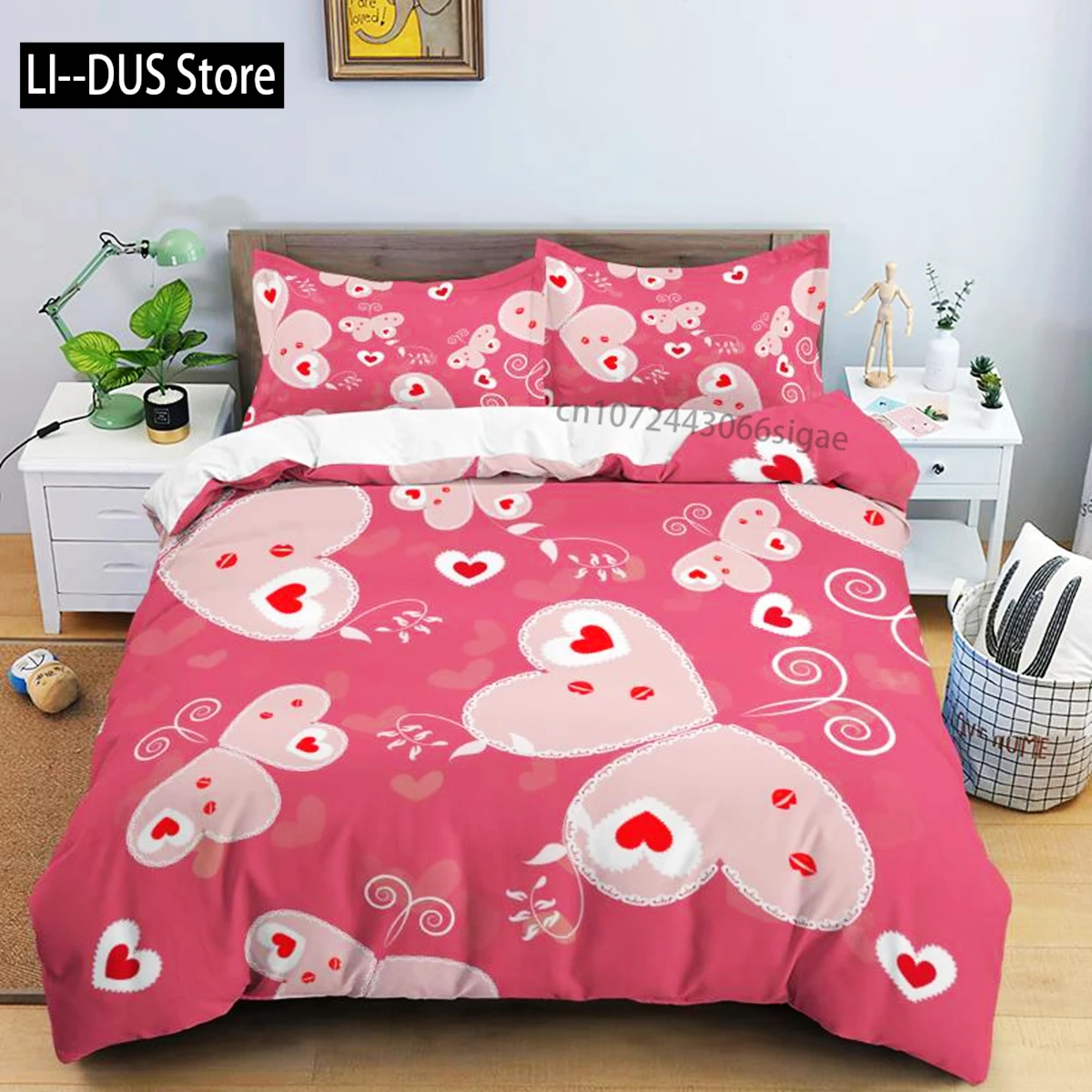 

Valentine's Day Duvet Cover King Size Microfiber Romantic Red Love Heart Bedding Set For Lover Happy Valentine's Day Quilt Cover