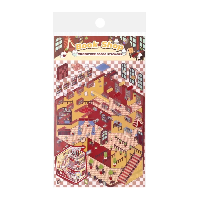 

Home School Outdoor Miniature 3D DIY Stickers Cute Cartoon Supermarket Restaurant Scenes for Handmade Scrapbook Classic Toys