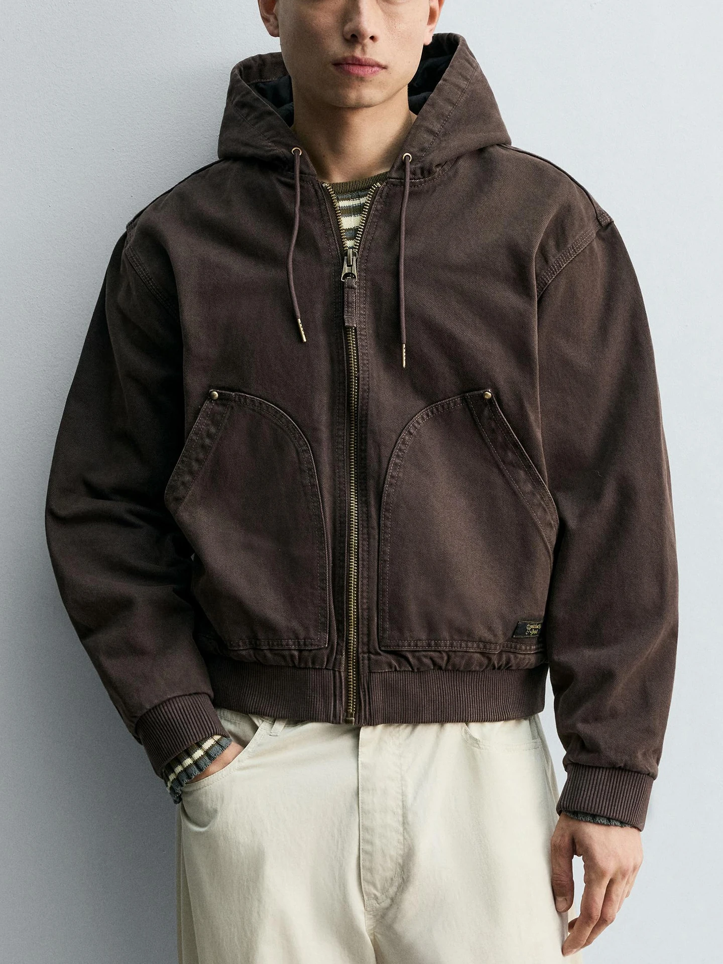 

New Arrival Men's Cotton Hooded Jaet Waed Casual Sle Warmth Guaranteed Loose Fit ort Length Zipper Closure