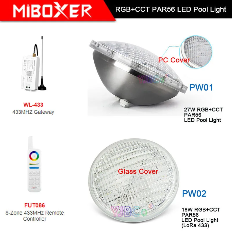 Miboxer Lâmpada de Led Rgb Mais 27w Par56 Luz de Piscina Led Pw01 Pw02 à Prova Dágua Ip68 Gateway de 433mhz Controle Remoto de Zona