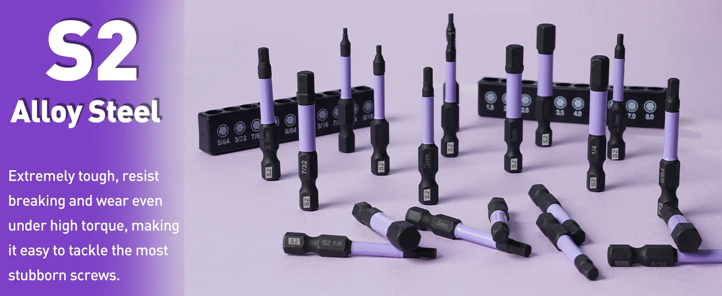 Impact Sechskant-Inbusschlüssel-Bohrer-Set, 10-teilig, Sechskant-Bits-Set aus S2-Stahl, 1/4 Zoll Sechskantschaft mit Magnetismus, 50 mm lang – Detail 1