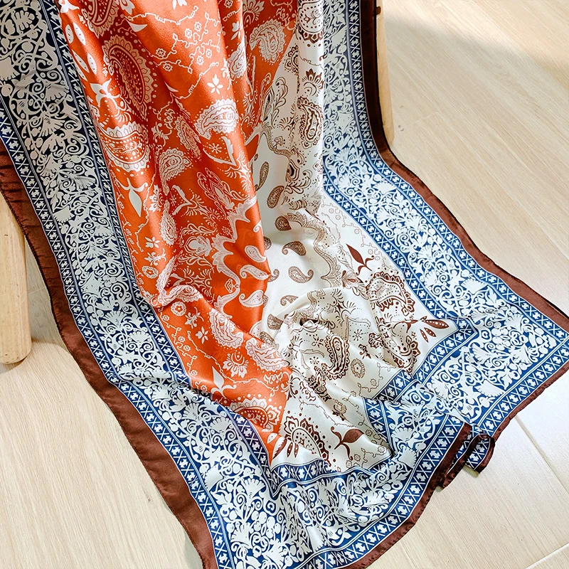 Bufanda de seda de diseñador de marca para mujer, chales largos, Bandana de otoño, Pashmina, Hijab de playa de lujo para mujer, Foulard 90*180cm