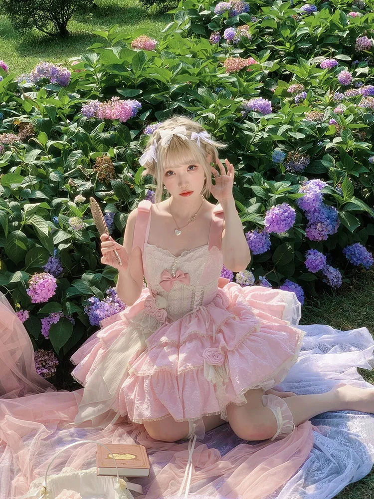 Pink Lolita Ballet Style Three-Section Dog Short JSK Dress Adult Ceremony Birthday