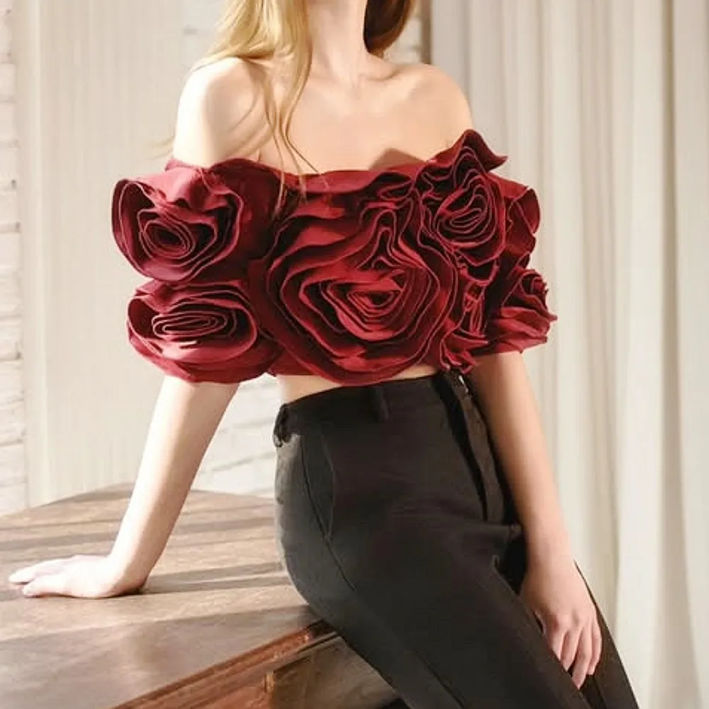 

Butgundy Mini Tops Off The Shoulder Sexy Yong Girls Summer Party Wear Tops