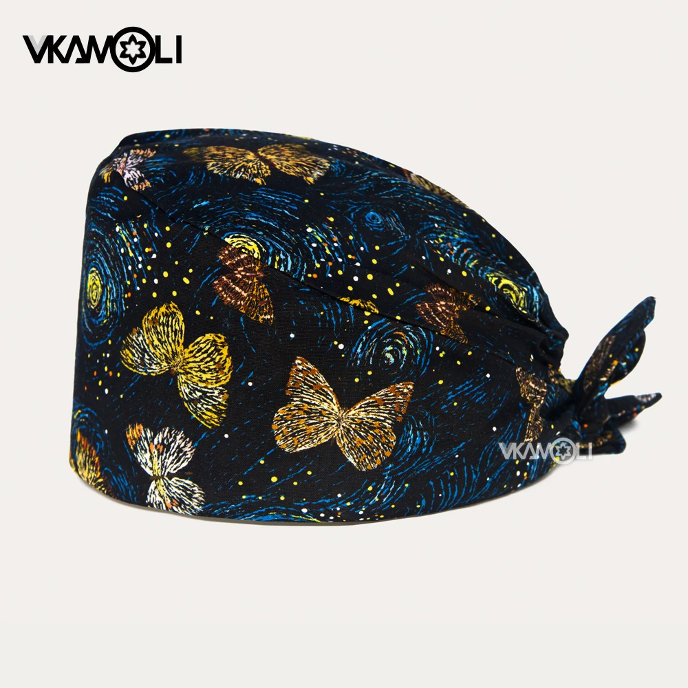 

Многоразовые рабочие шапочки из чистого хлопка для операционной (скраб-шапочки), с рисунками звездного неба и бабочек.