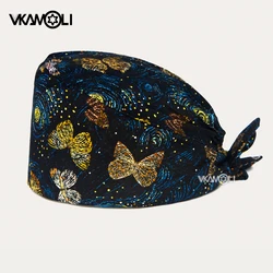 Reusable pure cotton operating room work caps (scrub caps) printed with starry sky and butterfly patterns.