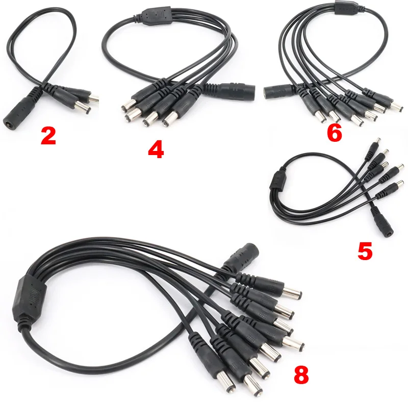 12V DC Power Supply Splitter Extend Plug 1 Female to 2 3 4 5 6 8 Male Camera CCTV LED Strips Connector Adapter 2.1*5.5mm Cable