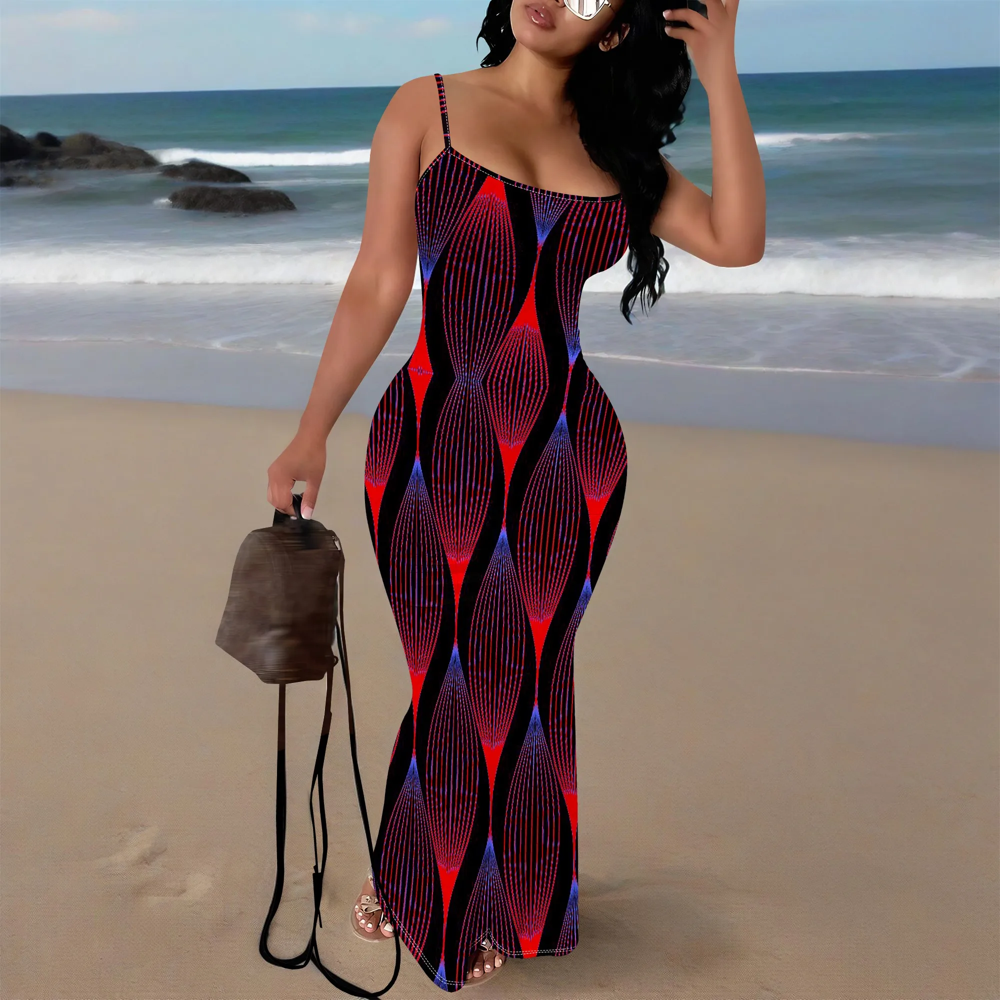 

Women's Tribal Print Maxi Dress Boho Sexy Spaghetti Strap Bodycon Dress for Evening Party Wear 2025 New Arrival XS-3XL