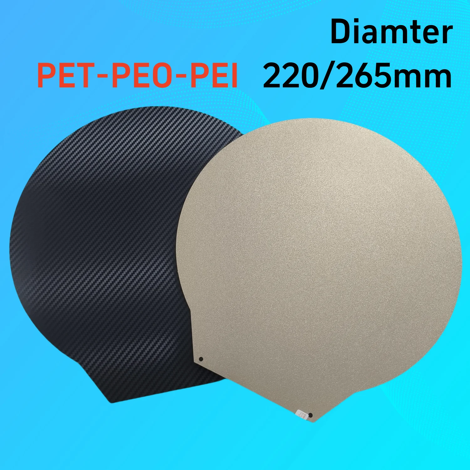 Double Heated Bed PET/PEO+PEI Spring Steel Sheet PEI Bed Diameter 220/265mm Round For Rostock Delta Kossel/Flsun for 3D Printer