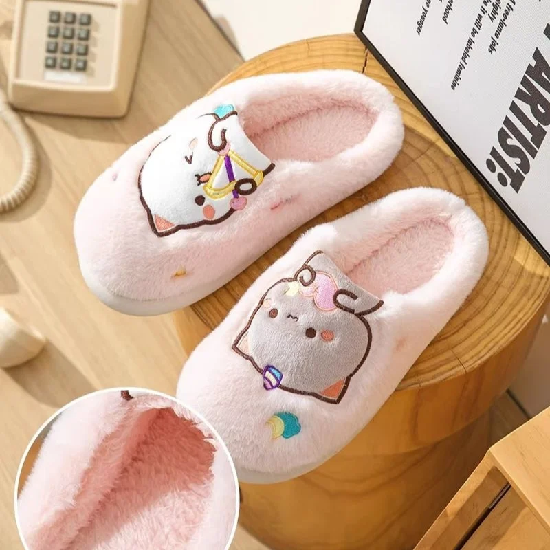 Bubu And Dudu Mitao Cat Kawaii Colour Plush Slipper Winter Girls Warm Home Indoor Anti-slip Thick-soled Sandals Kids Xmas Gift