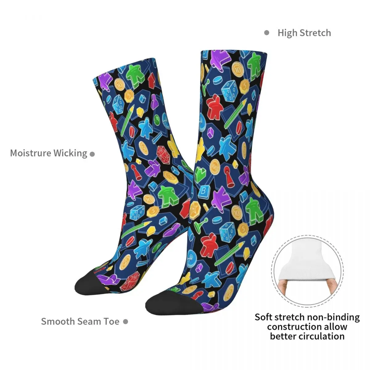 Tabletop Board Game Pieces Pattern Funny Socks High Quality Stockings All Season Long Socks for Man's Woman's