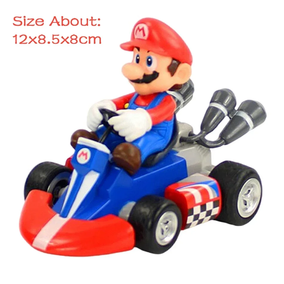 Super Mario Bros Karting Luigi Bowser Princess Peach Yoshi Toad Action Figure Toys Pull Back Car Anime Game Doll Gifts for Kids