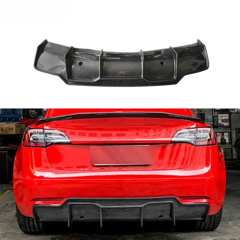 

Carbon Fiber Rear Bumper Lip Diffuser with Hole for Model 3 2018 2019 2020 FRP Unpainted Black Her Fin Plate