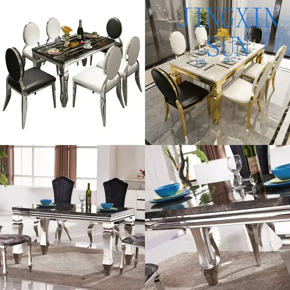 Stainless Steel Luxury Dining Table Set for Marble Dining Table and Chair Combination Simple Modern Rectangular Dining Table
