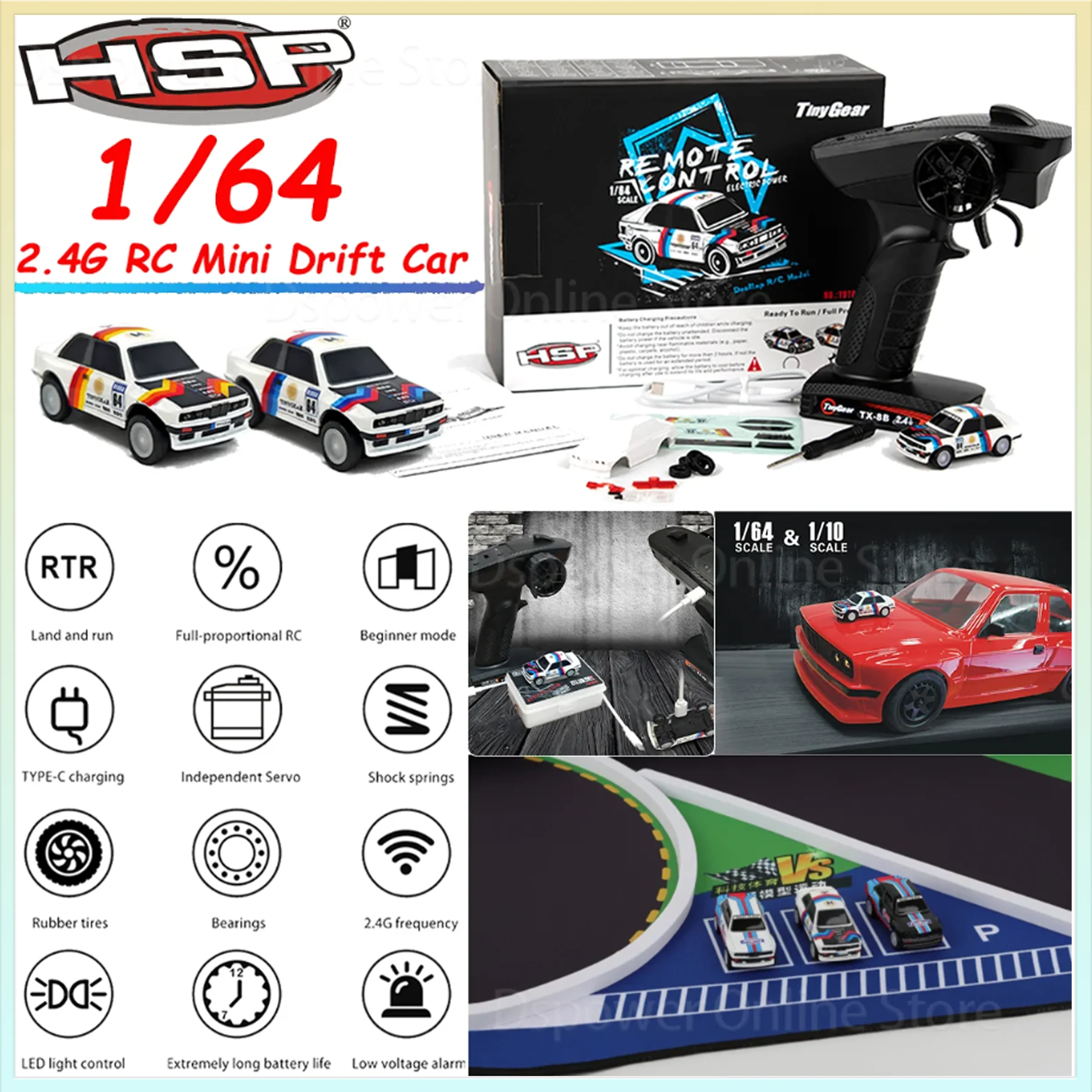 

Радиоуправляемая дрифт-машинка HSP 1/64, 2.4G, RTR, для дорог, карманная, с полным пропорциональным управлением, модель для настольных соревнований, детская игрушка