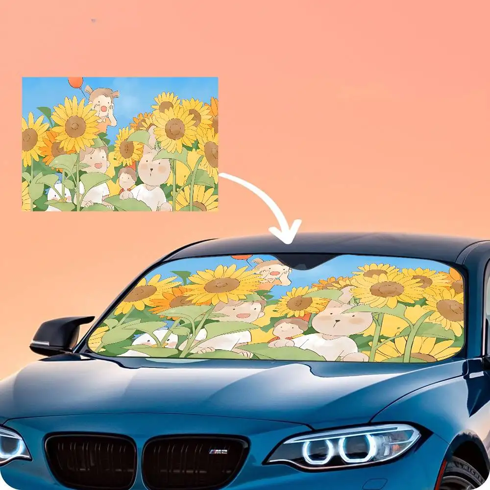 Cute Rabbit Green Anime ZOZO FACTORY Car Windshield Foldable Sun Shade Cover Block Reflector Portable Breathable Anti UV