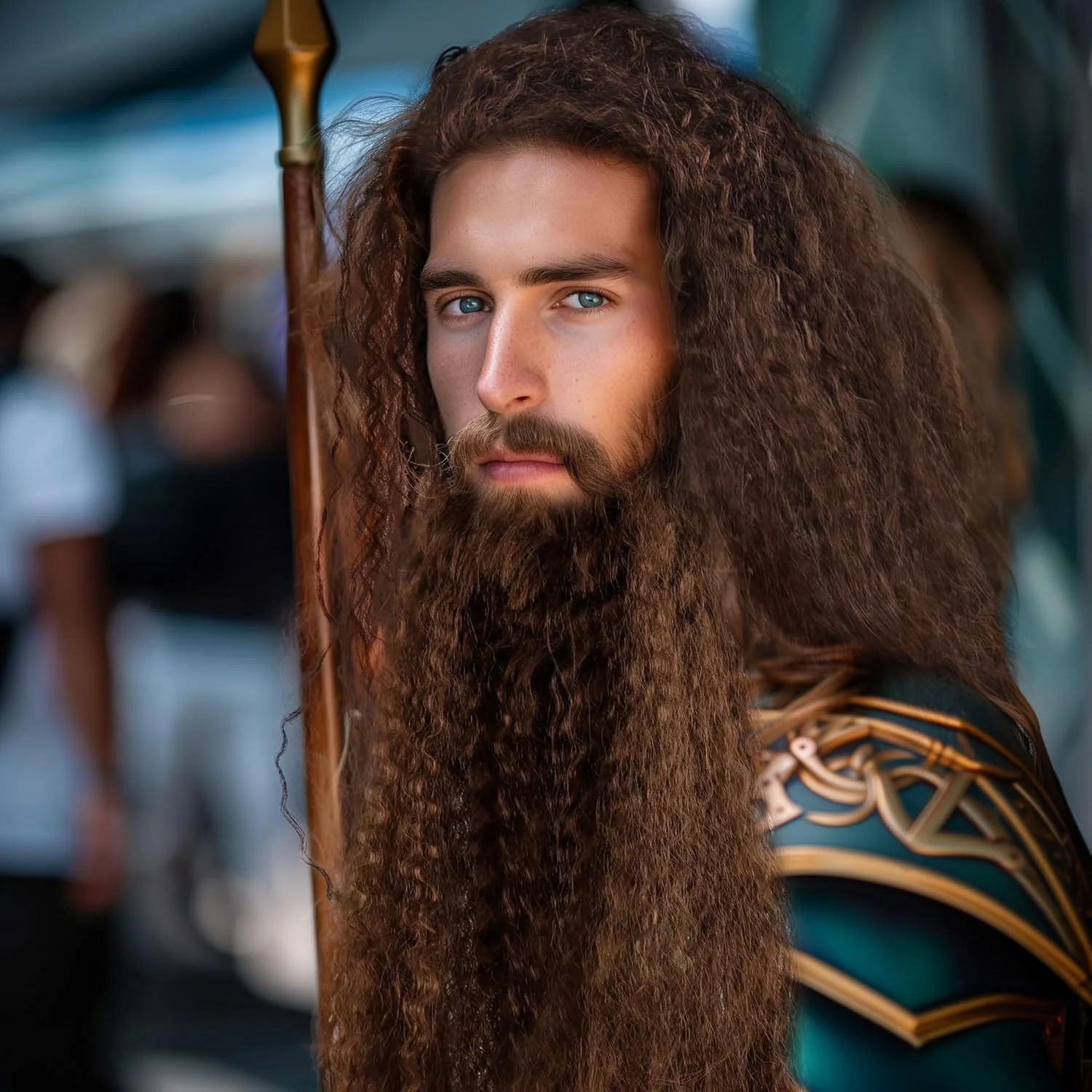 Long Curly Brown Wig and Beard for Men Magic Animal Professor Costume Wigs Synthetic Hair for Halloween Party image 6