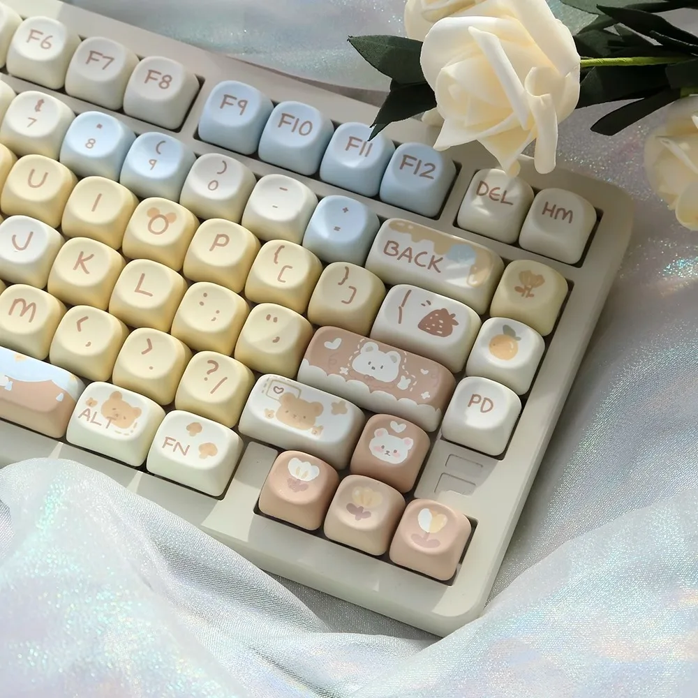 Milk tea bear keycap MOA height milk coffee color mechanical keyboard keycap custom round cute pbt hot sublimation