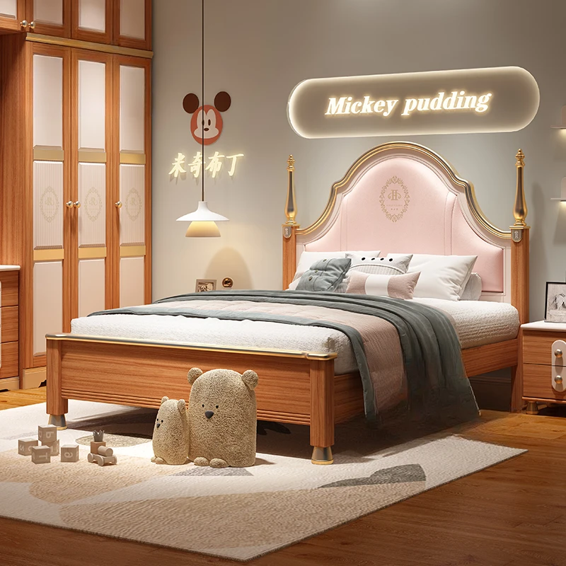 Cama de princesa para niños y jóvenes, mueble de dormitorio Infantil de madera maciza para una sola persona, QF50TC