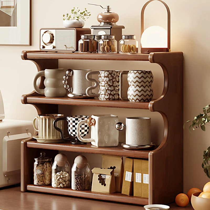 Solid Wood Dustproof Desktop Cup Storage Rack, Counter Organizer for Tea Coffee Water Mugs, Home Sideboard Table Display Holder