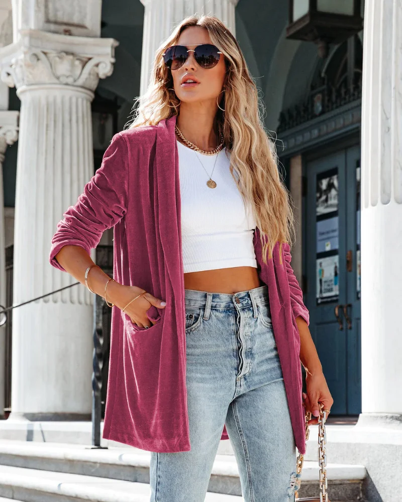 Spring Autumn Casual Women Velvet Cardigan Coats Solid Color Long Sleeve Button Loose Vintage Streetwear Sexy Coats Outerwear