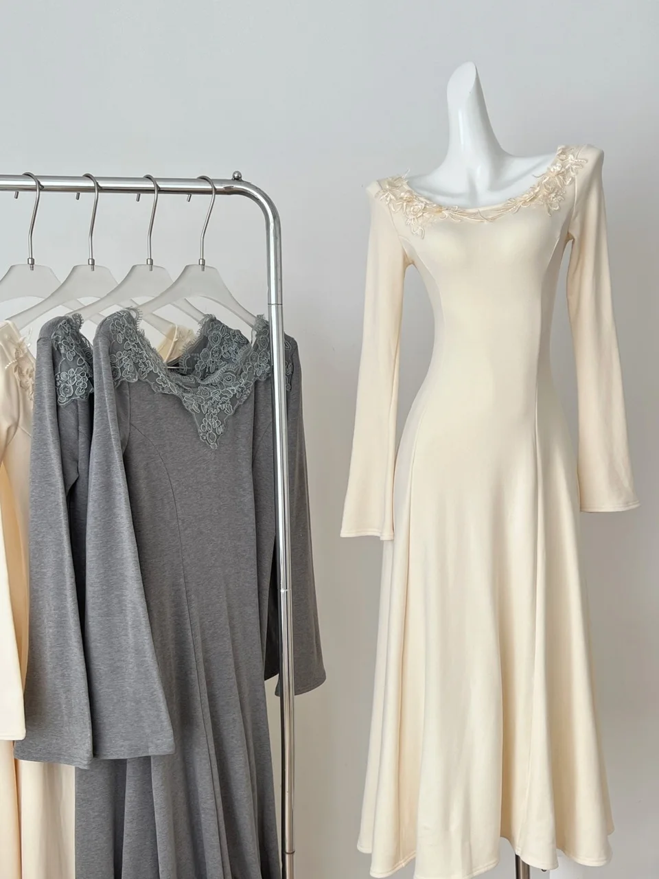 Кружевное трикотажное платье с вышивкой Ele, женская длинная юбка трапециевидной формы для похудения, осенняя мода, нежный ветер, Pure Desire