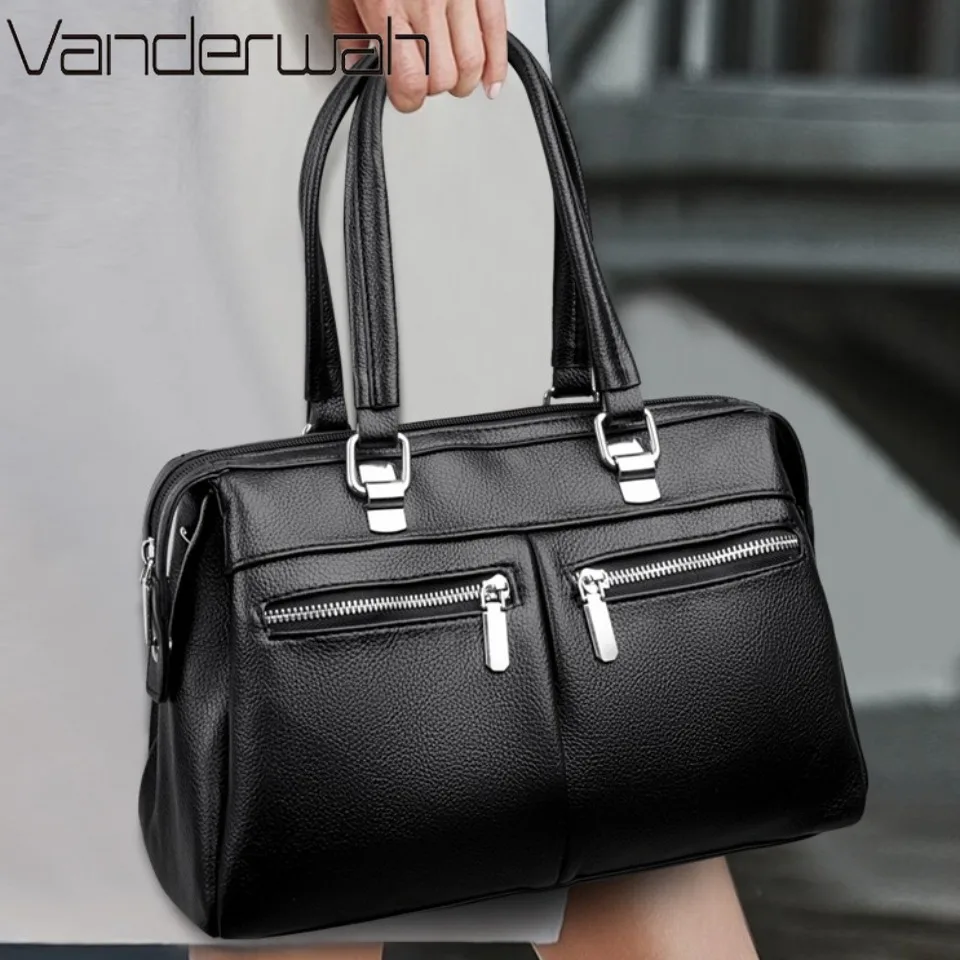 

Two Pockets Genuine Brand High Quality Leather Casual Tote Luxury Handbags Women Bags Designer Shoulder Hand Bags for Women Sac