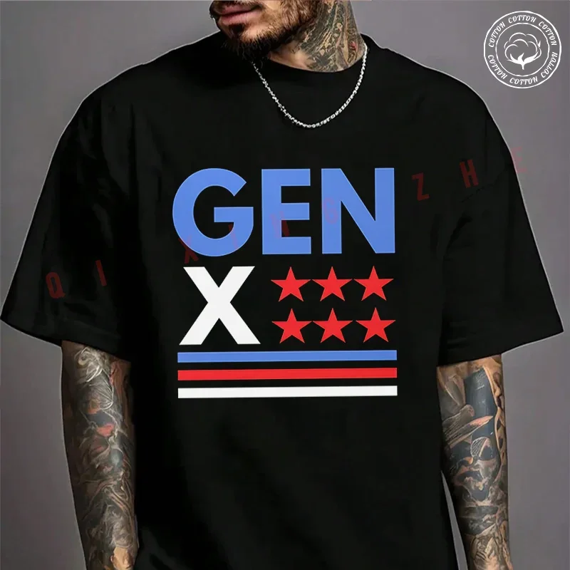 

Gen X American Flag Design Moto T-Shirt For Riders Men's Cotton Fashion Casual High Quality Round Neck Tshirt Tee