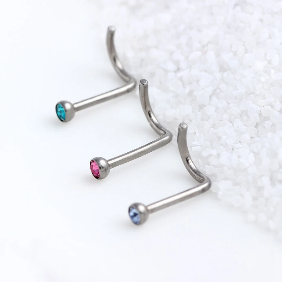 1PC G23 Titanium Nose Studs Piercing Crystal Nariz Screw Septum Rings Women Nostril Earring Cartilage Piercing Jewelry