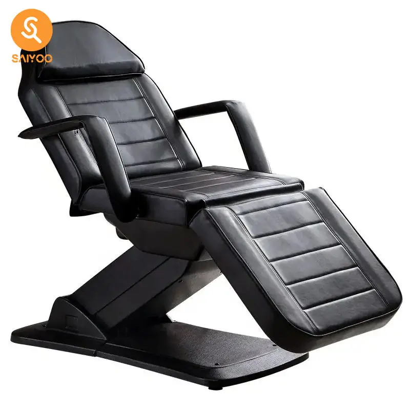 Black Electric Massage Bed With Metal Frame And Synthetic Leather Upholstery For Salon And Tattoo Studio Use