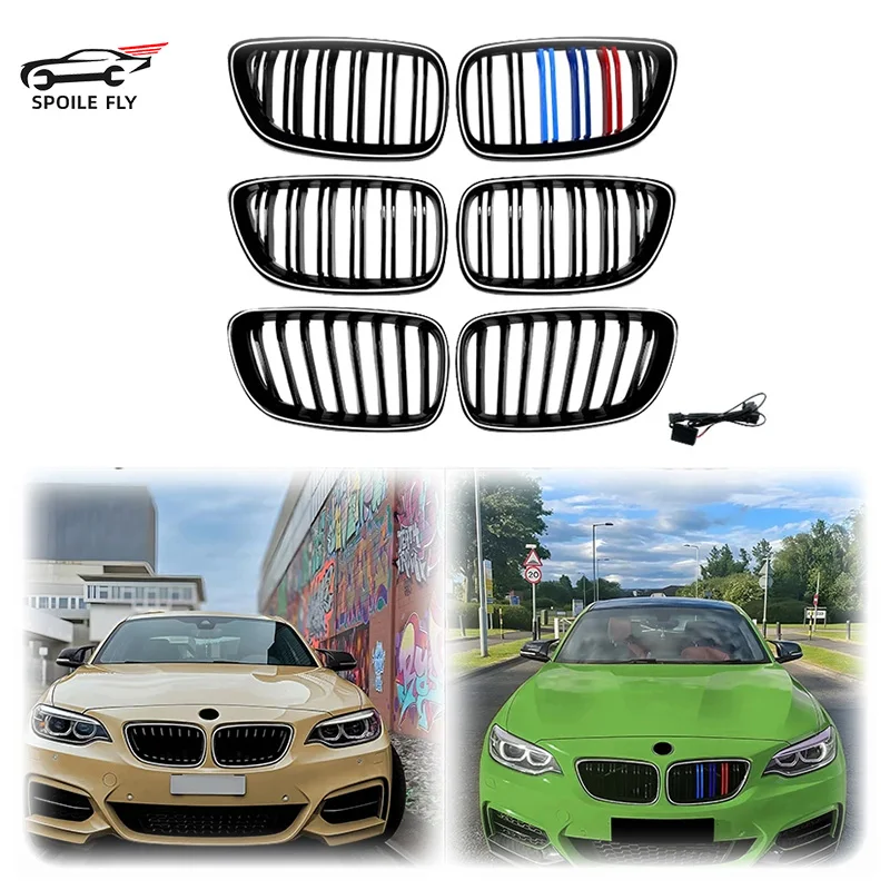 

For BMW 2 Series F22 F23 F87 M2 M Sport 2014-2019 Double & Single Line Style Racing LED Grills Light Grid Glossy Black ABS