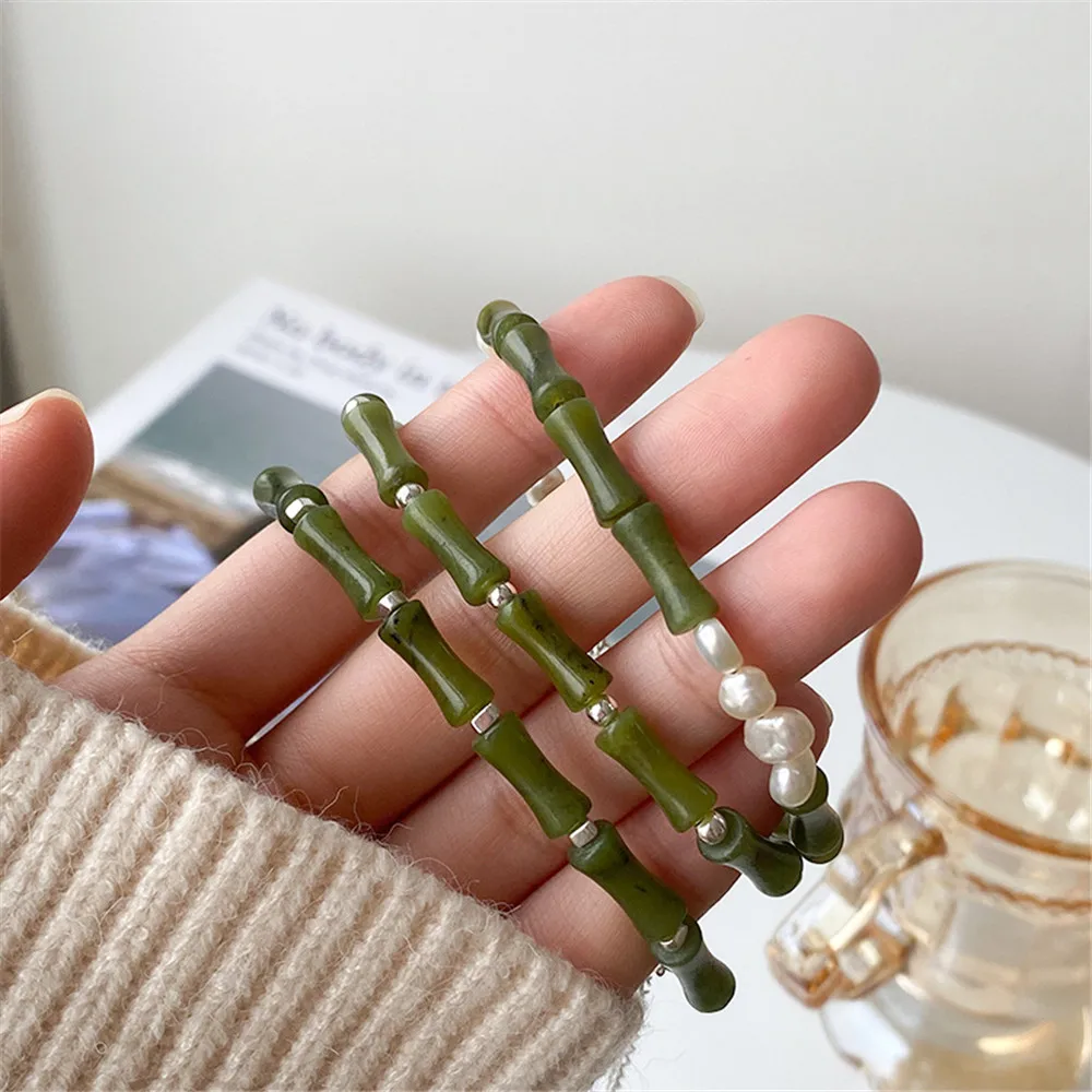 Natural Xiuyan Jade Bracelet Female Country Tide 925 Silver Jewelry Chinese Bamboo Freshwater Pearl Trendy Versatile Bracelet