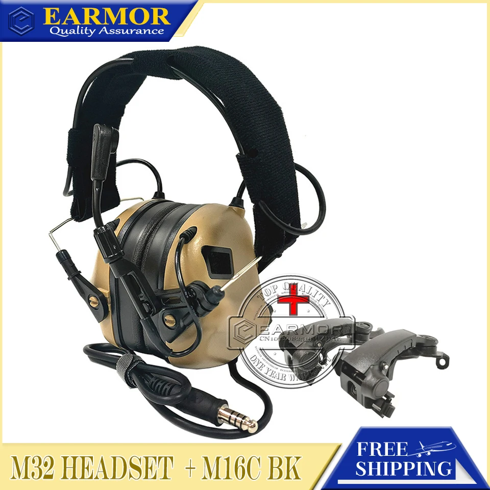 

Тактическая гарнитура EARMOR M32-TAN MOD4 и M16C, комплект тактической гарнитуры для военной гарнитуры M31/M32/M31H/M32H