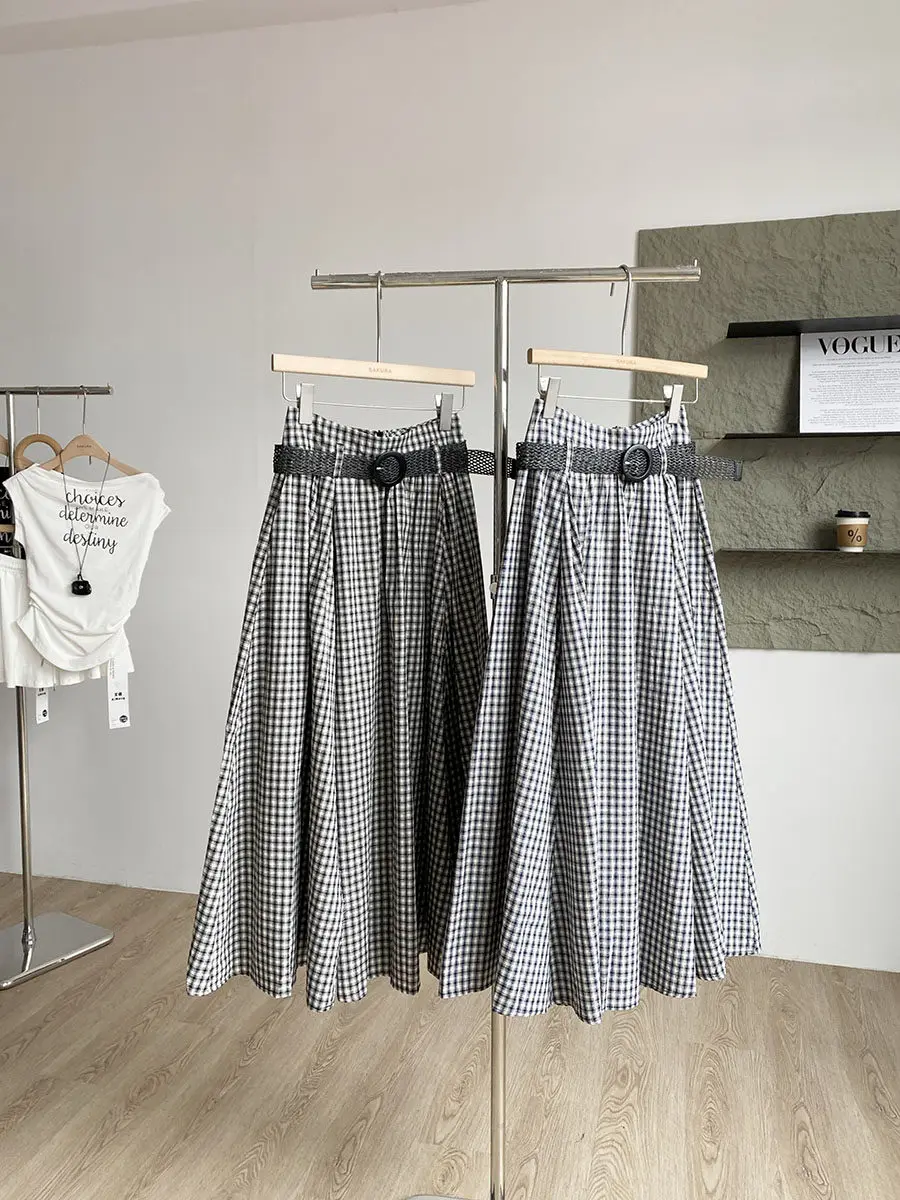 

2026 Spring New Retro Korean Style High Waist Plaid Skirt Casual Versatile Women's Commute Polyester Fiber A-Line Skirt