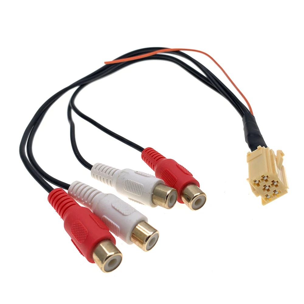 Car Mini 6 Pin ISO 4 RCA Aux Line Out 4 Chinch Kabel Plug Subwoofer  Adapter Cable For Volkswagen VW Audi Seat Skoda