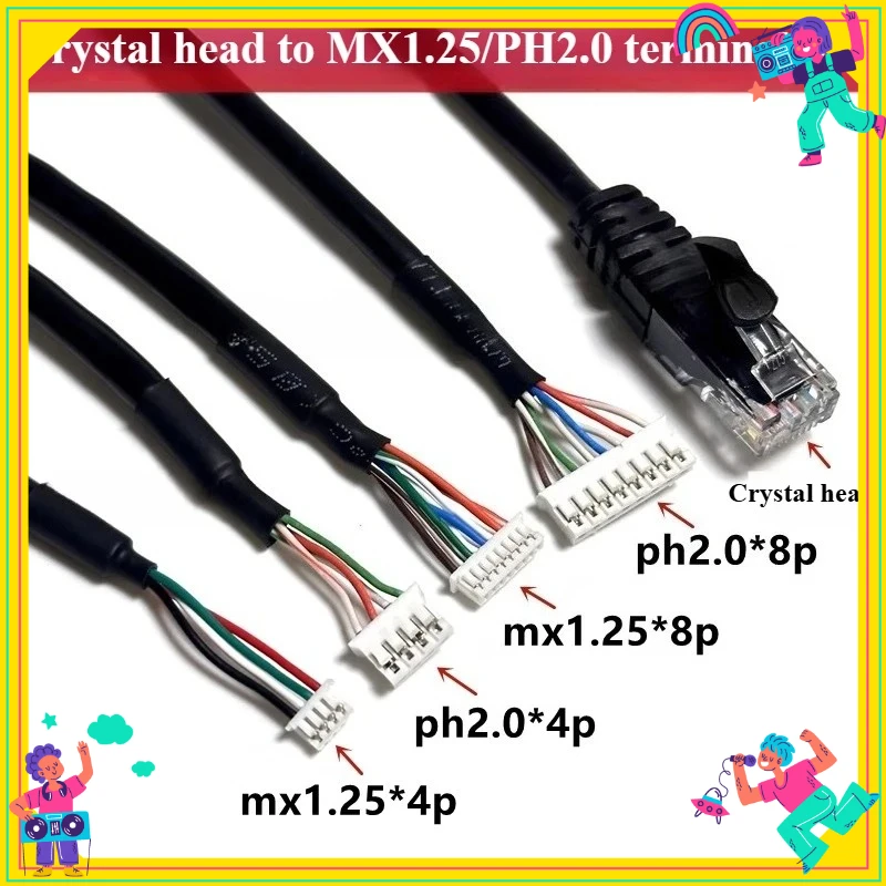 1PCS  RJ45 female socket to mx1.25/ph2.0/xh2.54 * 8P with ear network port female 4-core touch screen connection 30cm cable