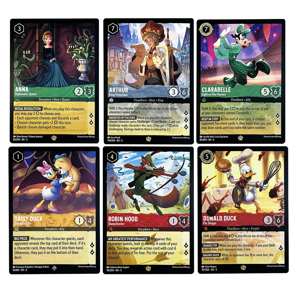 Disney-Capítulo 5 Cartas cintilantes, príncipe, marinheiro, pato margarida, lorcana, inglês lendário, jogo de tabuleiro francês