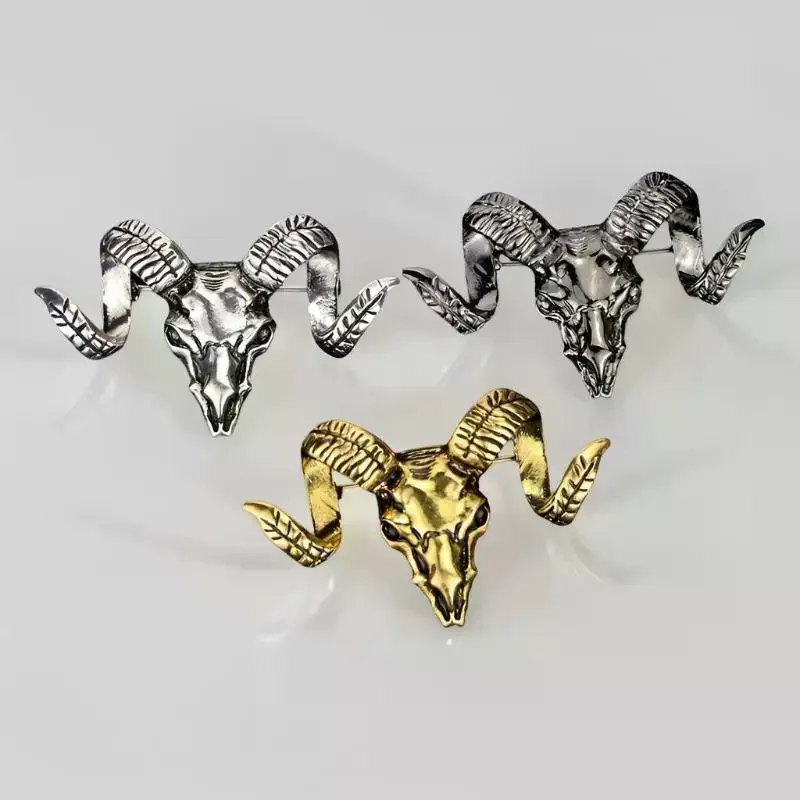 Ram Skull Brooch Vintage Polished Metal Finish Unique Gothic Design For Jacket Bag Decoration Daily Wear