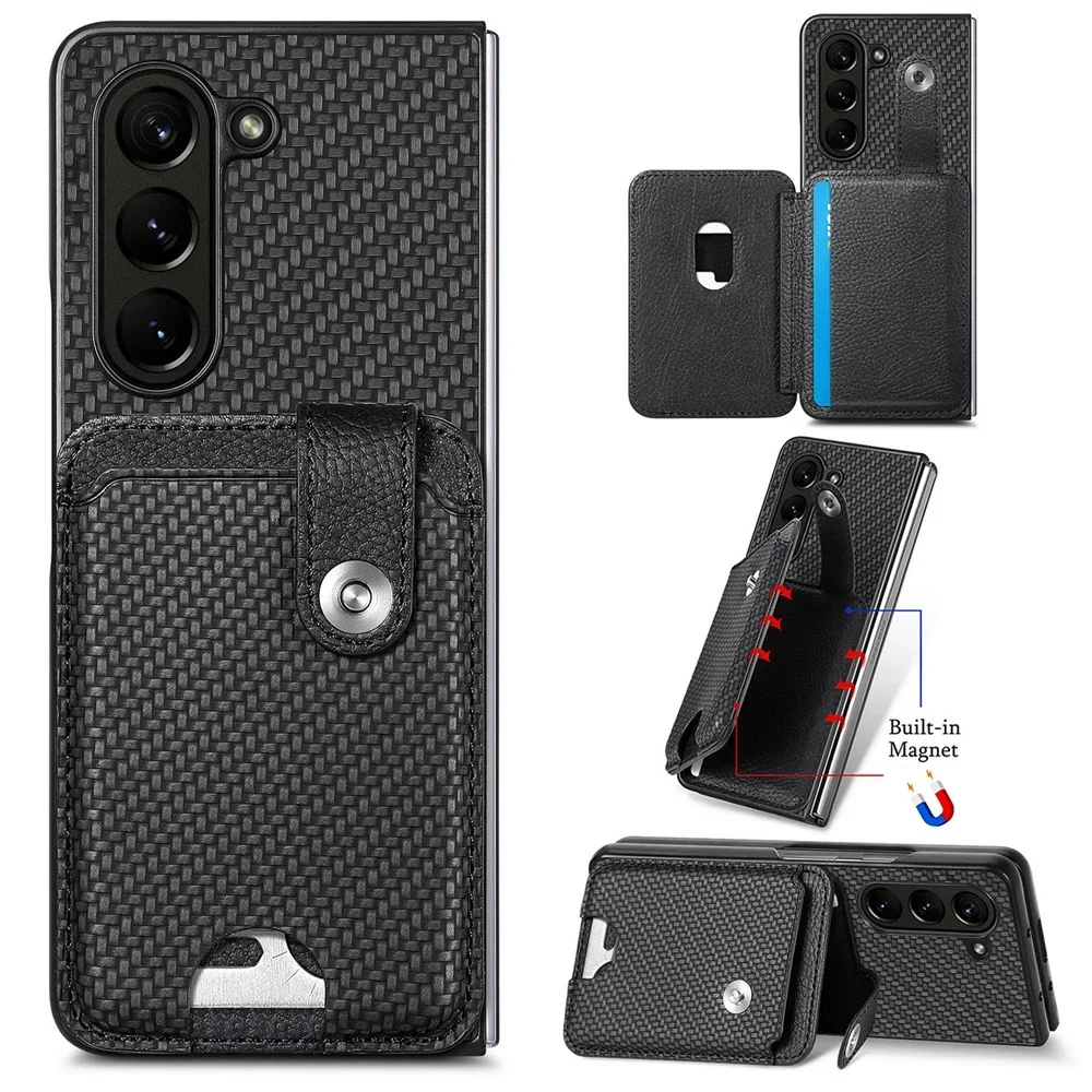 Brieftasche Handy hülle für Samsung Galaxy Z Fold 6 5 Fold6 Fold5 5g Kartens chlitz halter Hartplastik Kohle faser PU Lederbezug
