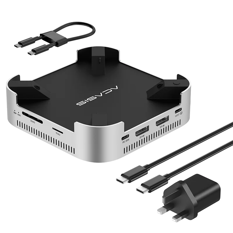 Acasis 40Gbps USB-C dockingstation | Dubbele M.2 NVMe SSD 16TB Max. ondersteuning USB-A-poorten DP4K144Hz (enkele) TF/SD voor Mac Mini M4/M4Pro