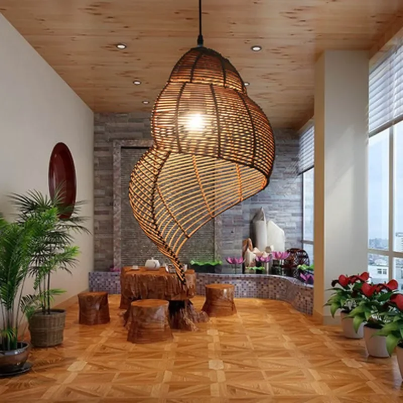 Southeast Asia Rattan Art Conch Pendant Lights Novelty Lighting Hotel Restaurant Cafes Chandeliers Home Dining Room Decoration