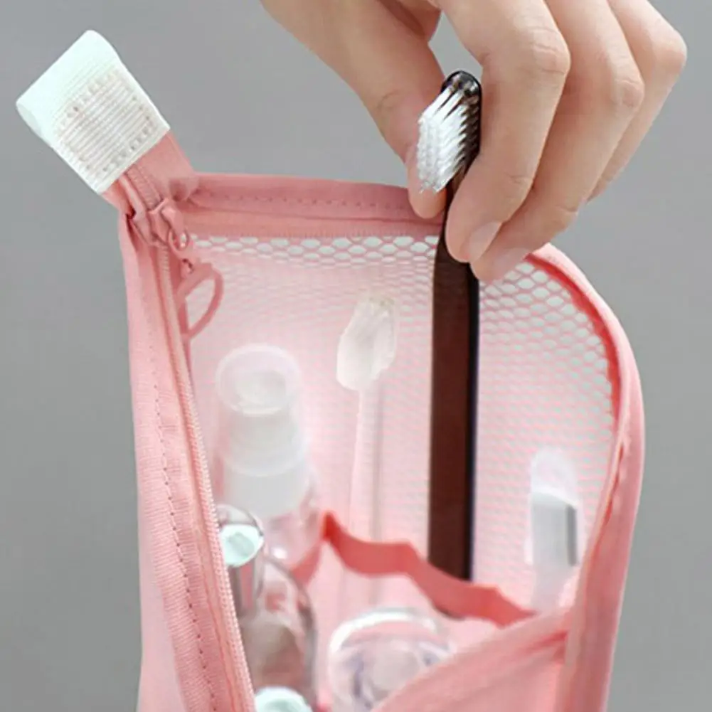 Mesh Travel Toiletry Bag Portable Toothbrush Cosmetic Organizer Makeup Brush Storage Pouch Bathroom Wash Pack image 4
